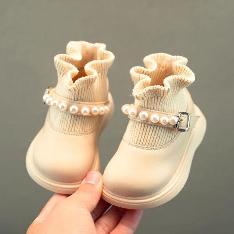 Girls' Soft-Soled Martin Boots, Leather Princess Shoes, Baby & Toddler Spring/Autumn Shoes, Ages 1-3.