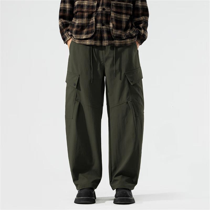 Wassup Sohot Men's Casual Straight Wide-Leg Cargo Pants