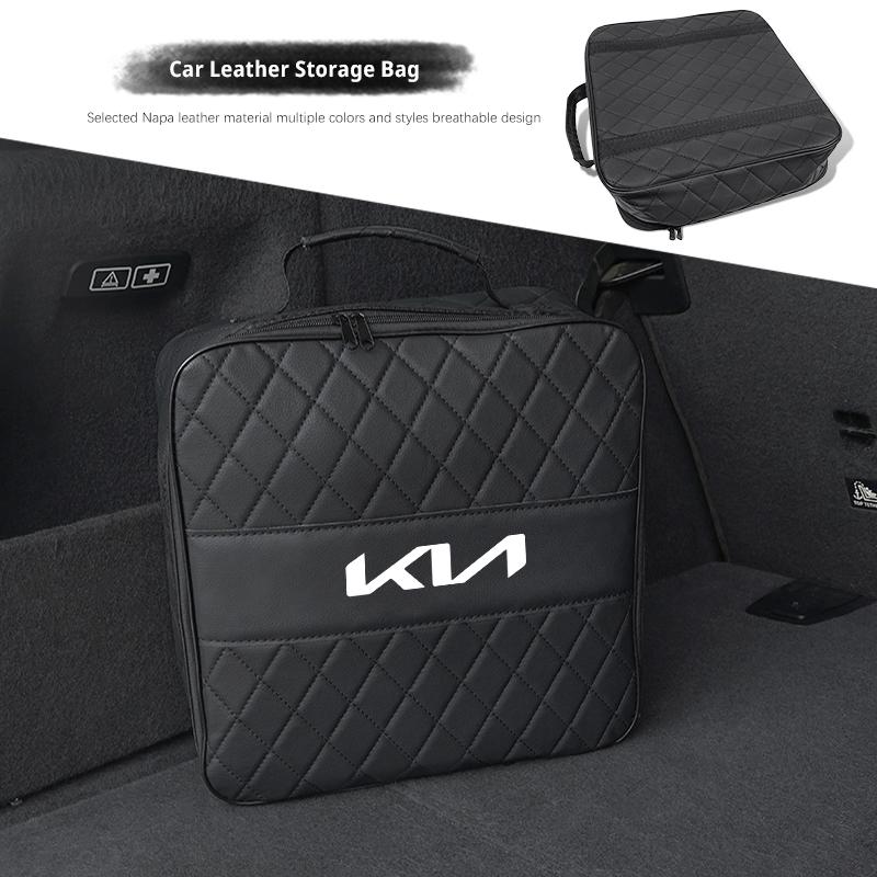 AEF1 Car Leather Storage Bag High-capacity Auto Trunk Handbag For KIA Sportage Seltos Sorento K3 K4 Soul Carnival EV6 EV9 Carnival K5