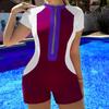 2024 Women's Color Block Sport One-Piece Swimsuit with Tummy Control and Short Sleeves