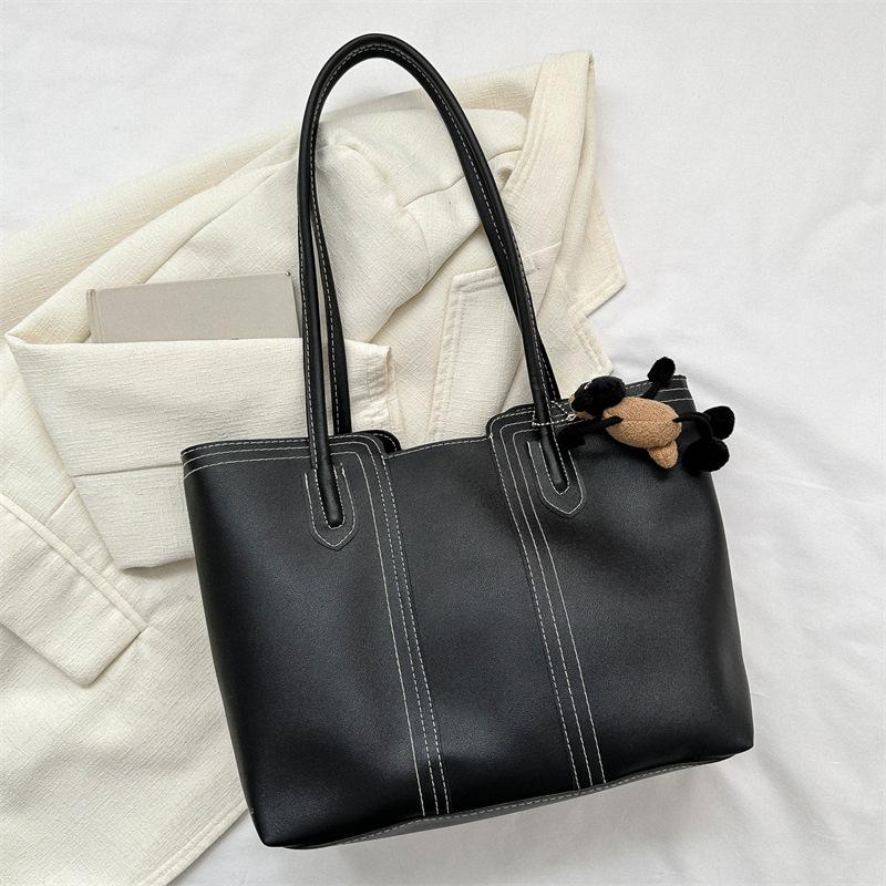 Korean Style Minimalist Bucket Bag Women Faux Leather Tote Shoulder Handbag Large Capacity Commuter Purse