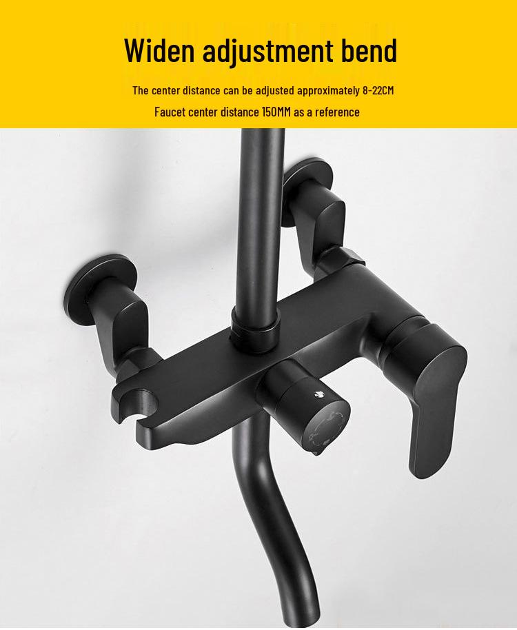 Black Shower Faucet Kit with Adjustable Shower Head and Curved Eccentric Converter