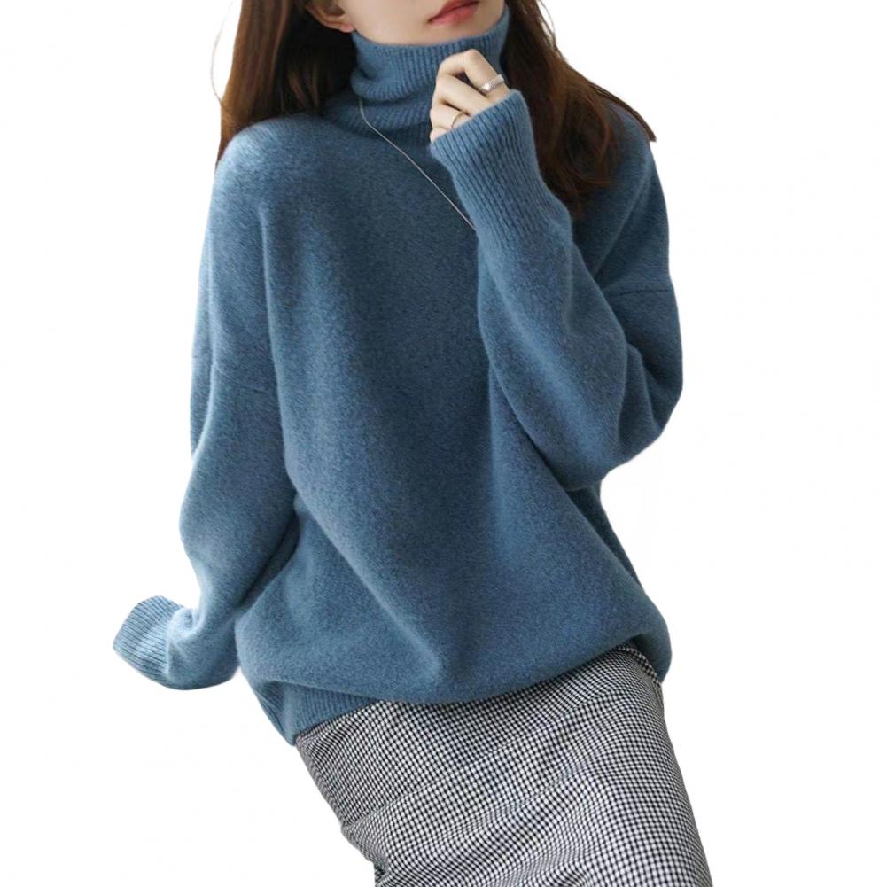 Women Sweater High Collar Long Sleeve Solid Color Knitting Tops Loose Fit Thickened Pullover Sweater Knitwear