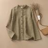 Конопляная рубашка женская осенне-зимняя новая с воротником-стойкой топ литературная ретро-рубашка повседневная