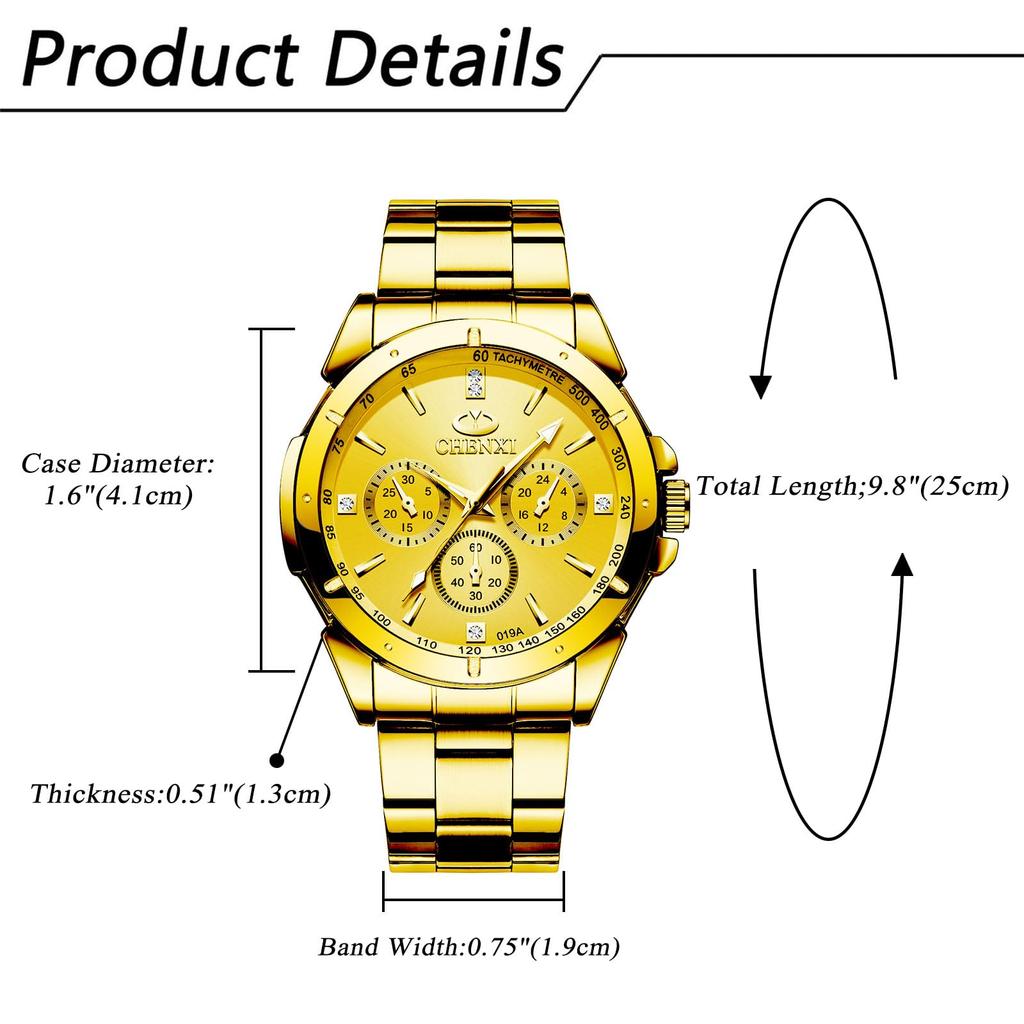 JewelryWe Formal Round Dial Analog Display Kuotsu Seibi Gold Men's Watch, Business, Watch, Fashion,