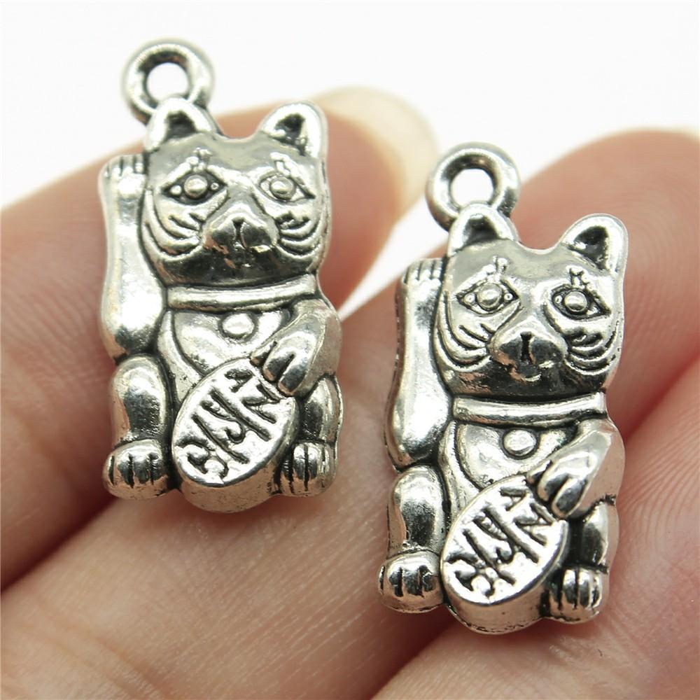 10pcs Charms Cat Antique Silver Color Cute Cat Pendant Charms Kawaii Cat Charms For Jewelry Making