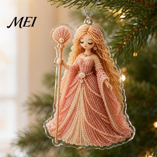 Goddess Shape Ornaments 2D Flat Acrylic Christmas Ornaments, Bead Embroidered Art Long Skirt Angel Pattern Pendant, Double-Sided Hanging Charm