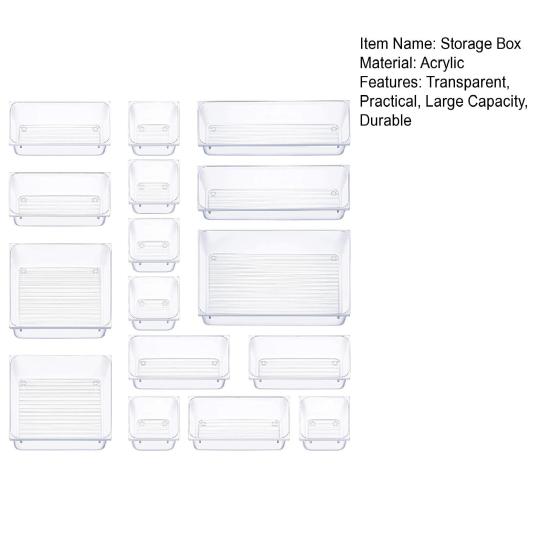 16 шт. универсальные прозрачные органайзеры для ящиков, коробки для хранения, гладкие края, без заусенцев, косметика