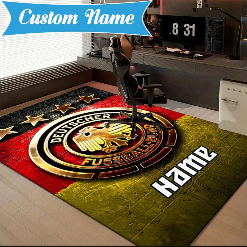 Custom Name German Football Crest Emblem Rug Game Carpet, Floor Mat for Bedroom Living Room Entryway Rug, Home Decor Idea Gift for Christmas birthday