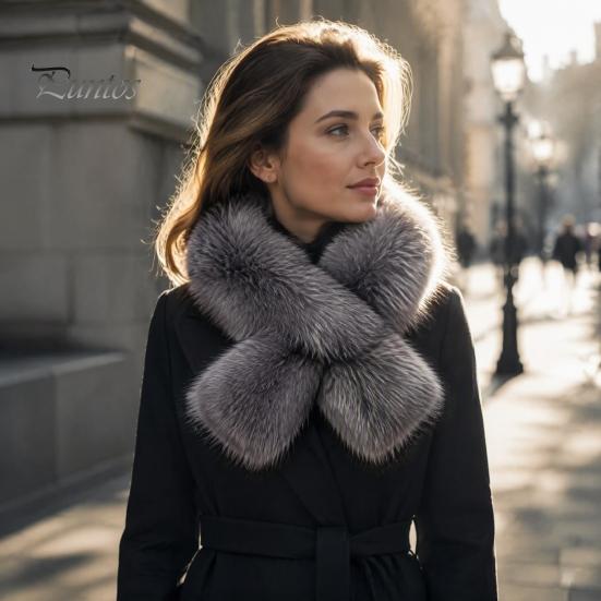 Winter Gifts for Women Plush Cross Scarf, Stylish Faux Fur Neck Warmer, Soft Velvet Gaiter Double-Sided Thermal Wrap Elegant Scarf Ladies Girls Fox