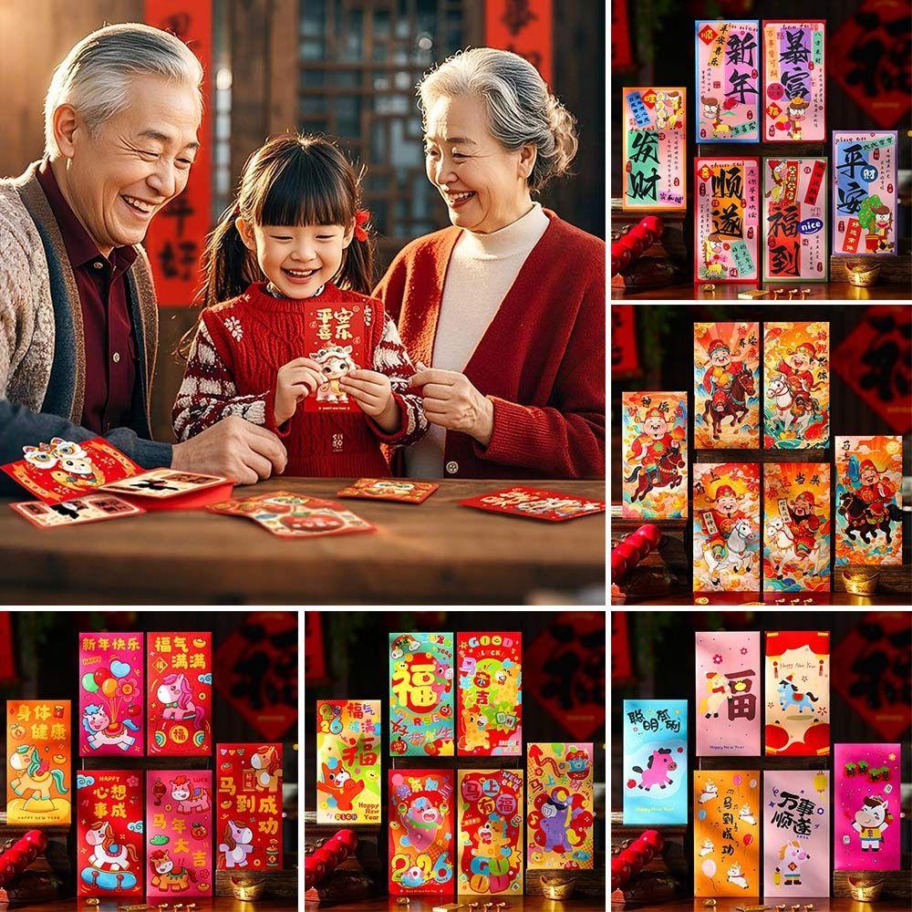6/12 шт. Новый Год Лошади Красный Конверт CNY Фу Счастливый Пакет Конверты Праздник Весны Красный Новогодний Праздник Принадлежности