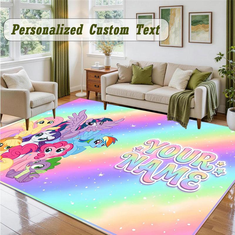 Crystal Velvet Square Rug Custom NameMy Little Pony Pattern Non Slip Home Floor Decor Rug