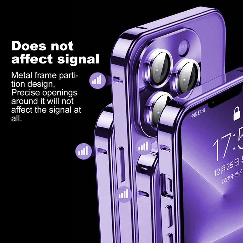 Роскошный чехол для телефона с металлическим каркасом для iPhone 14 13 12 Pro Max, стеклянная крышка с полным объективом, прозрачная задняя крышка