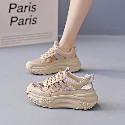 Туфли папы для девочки 2025 Новые Популярные Летние Дышащая Сетка Толстая подошва Универсальные Легкие Повседневные Спортивные Полые Сандалии