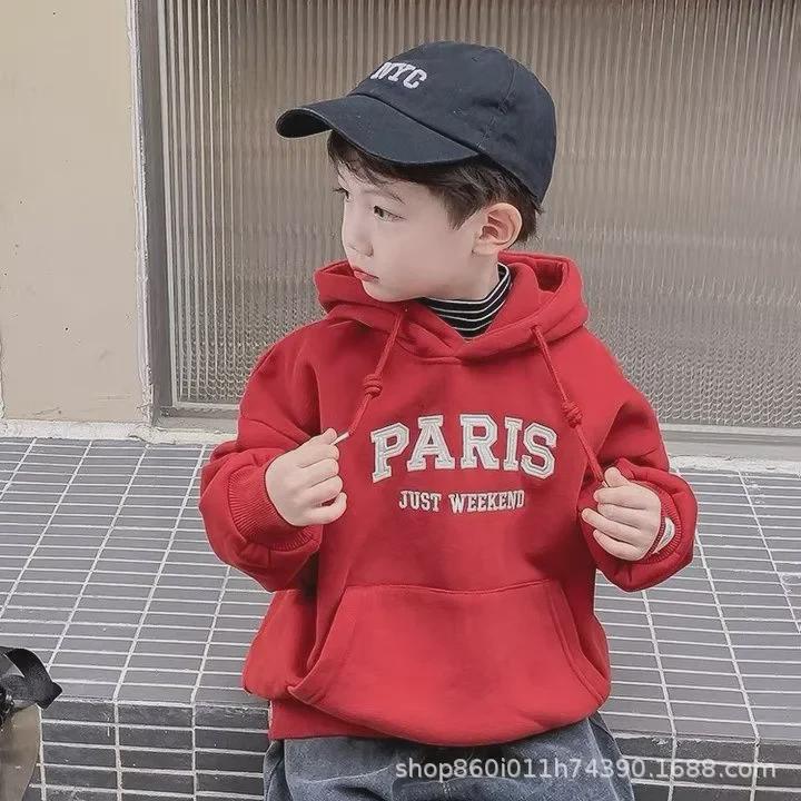 Trendy Boys' Hooded Sweatshirts - Stylish Printed Tops for Autumn/Winter 2024