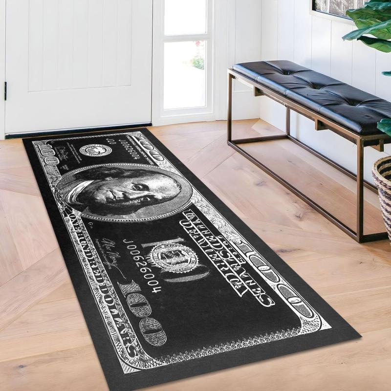 Novelty 100 Dollar Bill Runner Rug Non Slip Washable Mat Carpet For Bedroom Living Room Entryway Home Decor