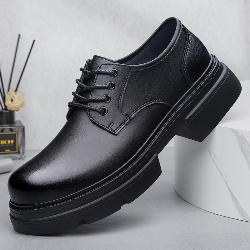 Fashion New Mens Lace-Up Platform Leather Shoes Business Casual Oxfords Thick Sole Breathable Anti-Slip Formal Shoe for Men Wedding Work