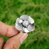 Natural Rainbow Moonstone Stackable Flower White Adjustable Ring 925 Silver