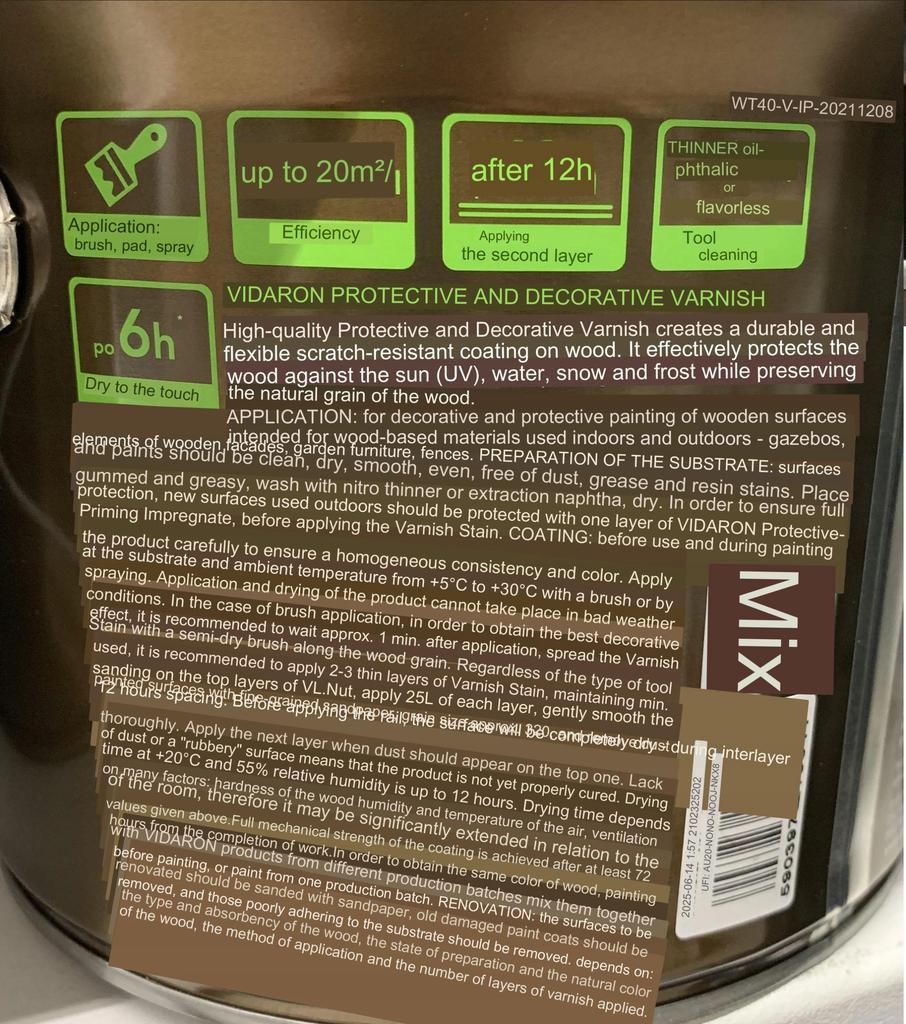 Protective varnish for wood stain golden oak 0.75l