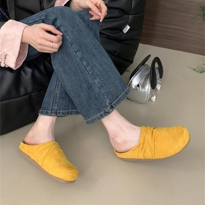 Ретро нишевые цветные баотоу полушлепанцы на одной педали женские 2025 новые уличные ленивые туфли-мюли на платформе