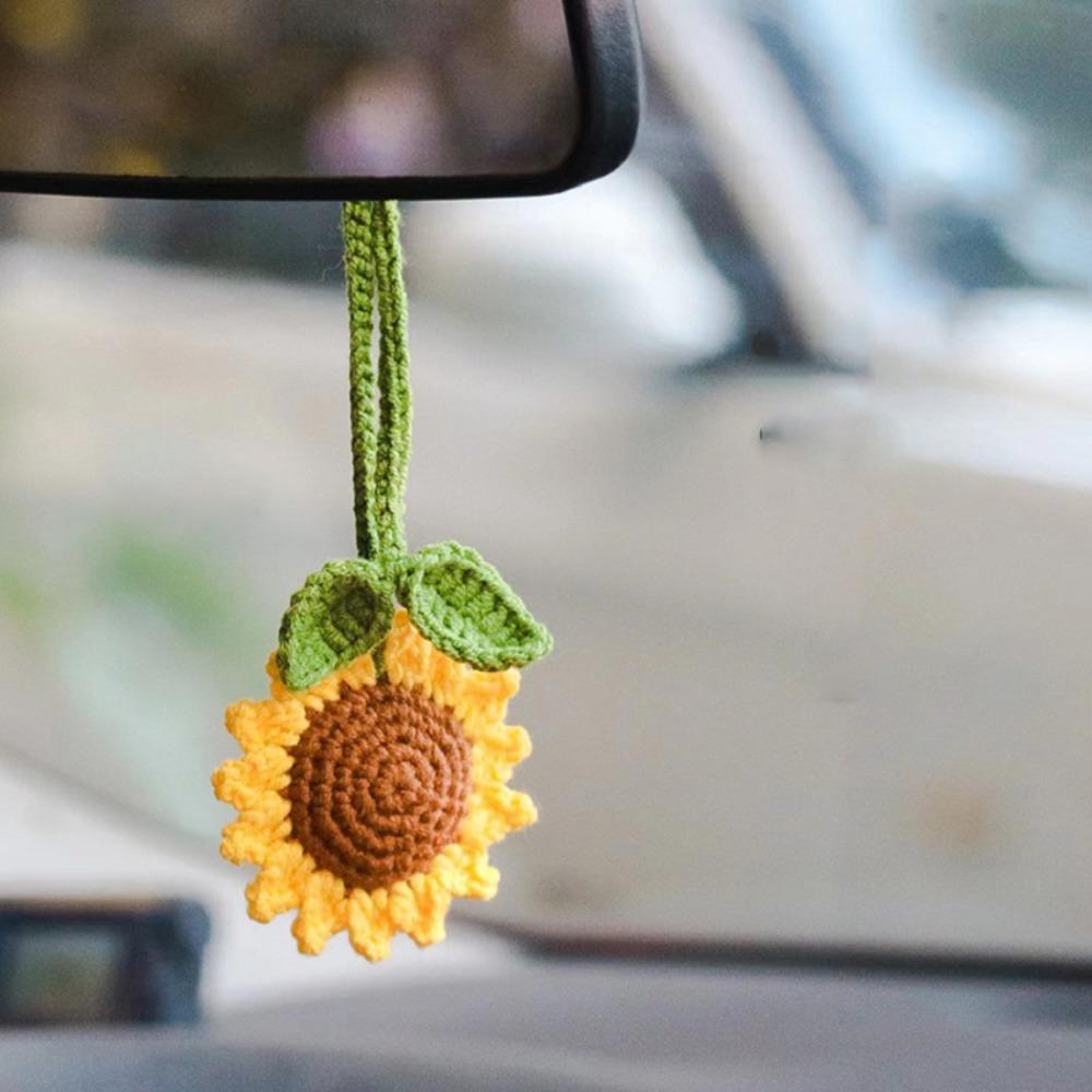 Multipurpose Car Handmade Crochet Sunflower Handmade Sunflower Car Mirror Accessories  Women
