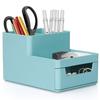 WuGeShop Desk Pencil Holder with Drawer, Plastic Desktop Stationery Organizer, Multifunctional Storage Caddy for Office, Home, School, Classroom