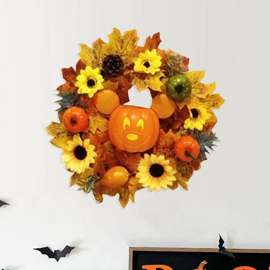 Осенний венок из тыквы, входная дверь, искусственный подсолнух, гирлянда из кленовых листьев, декор из тыквы и ротанга ручной работы для украшения осеннего урожая
