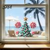 Holiday Party Supplies for Home Candy Christmas Tree Window Static Sticker, Waterproof PVC Removable Customizable Seasonal Wall Art Glass Clings,