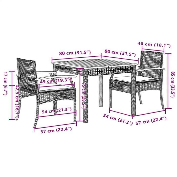 VidaXL Ensemble à Manger de Jardin avec Coussins 3 pcs, Table et Chaise de Terrasse, Meubles de Patio, Mobilier d'Extérieur, 3213578