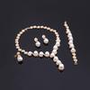 Women Pearl Inlaid Rhinestone Necklace Bracelet Stud Earrings Ring Jewelry Set