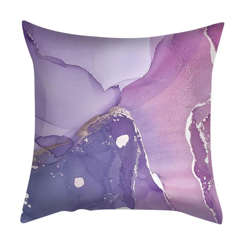 Чехол для подушки с мраморной текстурой, фиолетовая цветная полосатая наволочка с принтом в виде скалы, декор для гостиной и дома