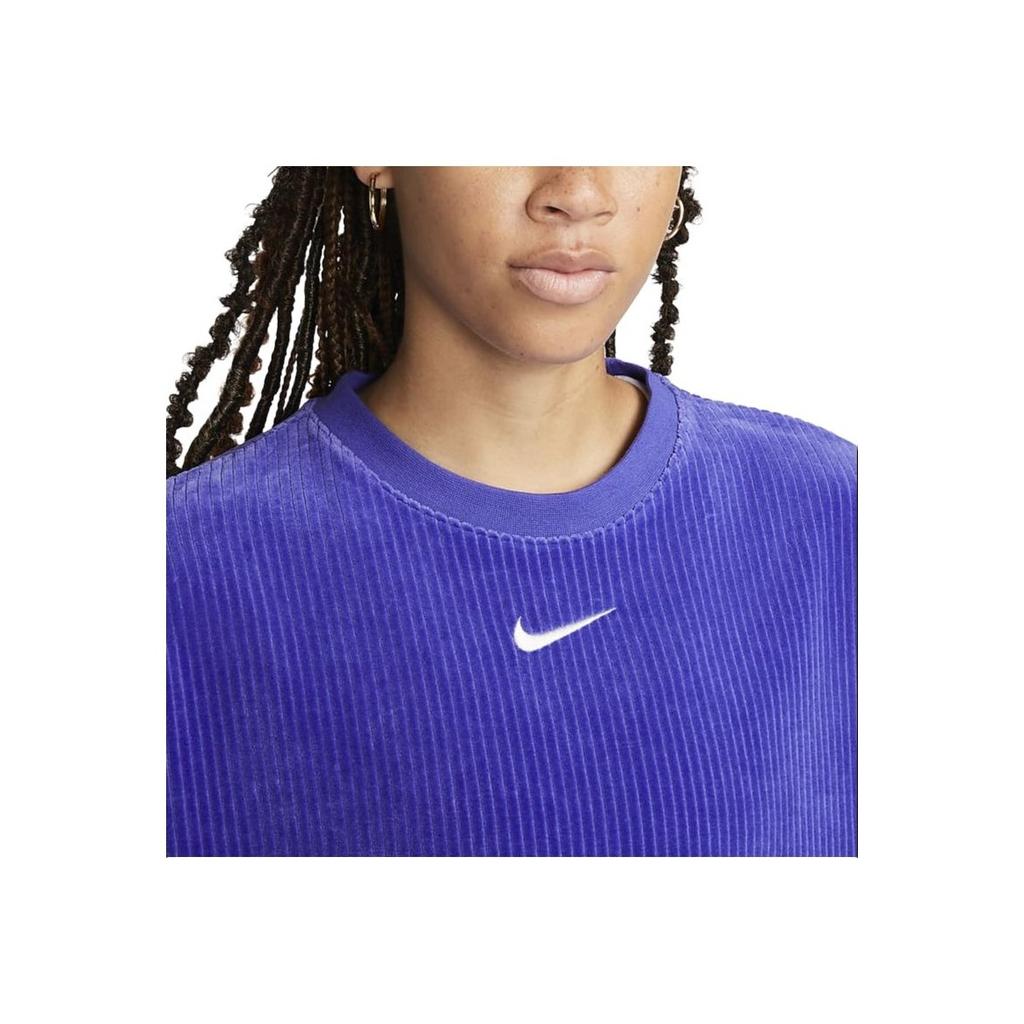Nike Sportswear Logo Embroidered Crew Neck Short Sleeve T-Shirt Women Tops Blue DQ5946-430