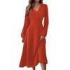 Women's  And Winter Casual Fashion V-neck Long Sleeve Solid Color Long Dress