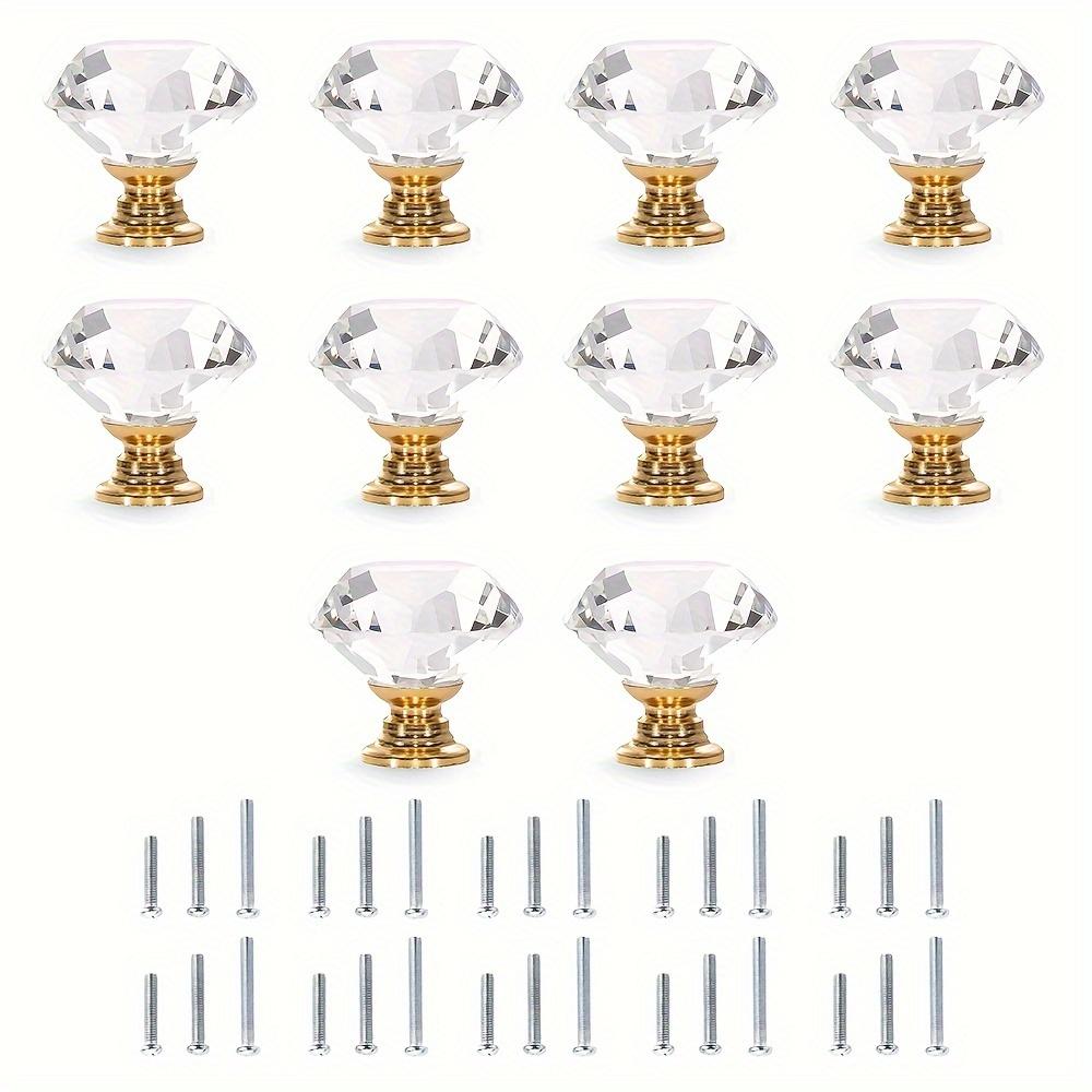 5/10 шт., 30 мм кристально чистые стеклянные ручки для комода, ручки для ящиков с имитацией бриллиантов золотого цвета (Одно отверстие с тремя винтами разного размера)