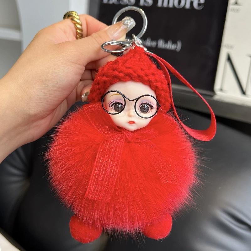 Кукла из натурального лисьего меха Брелок-подвеска для автомобиля Милая плюшевая кукла Кукла Подвеска для сумки-книги Кукла Подарок для пары
