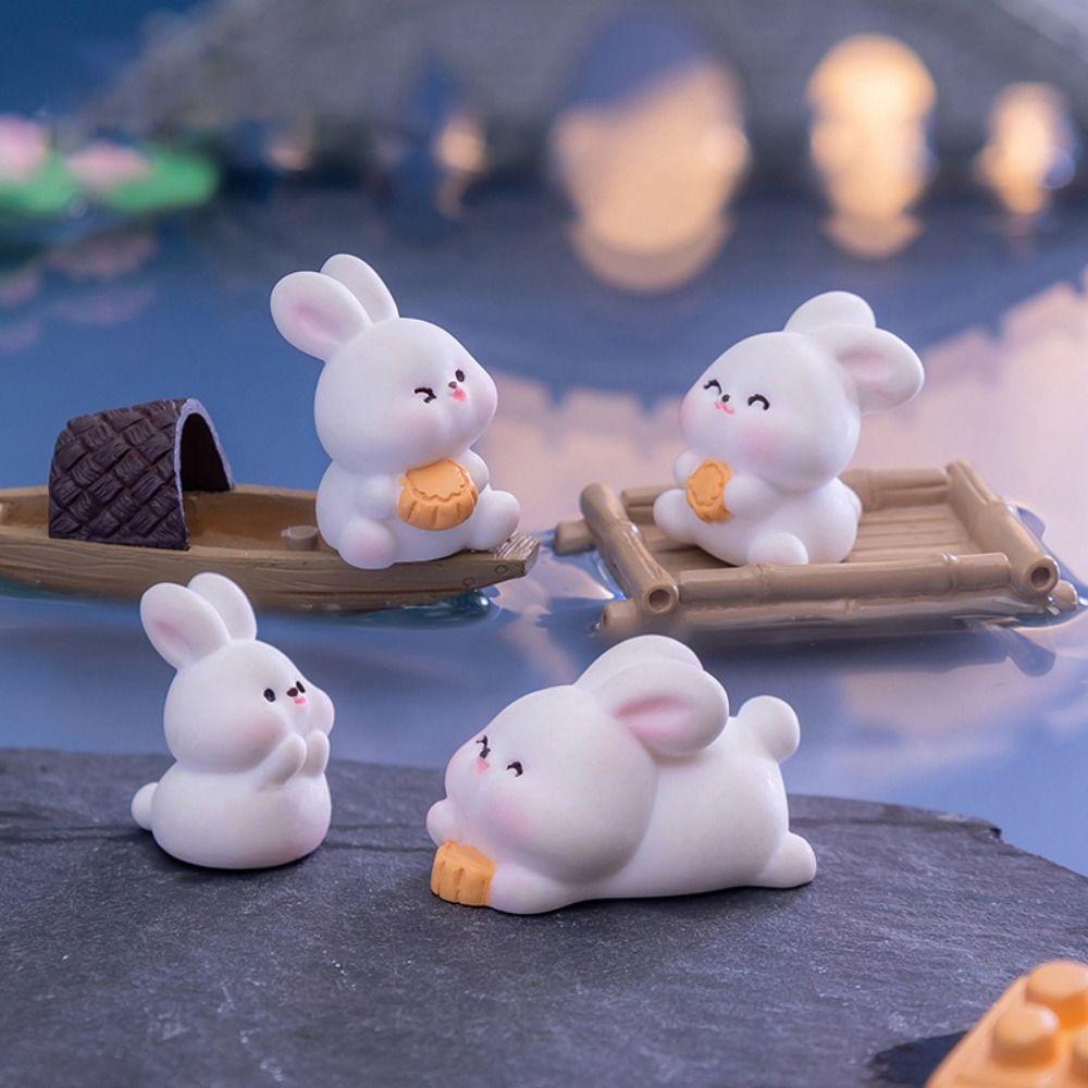 Chinese Style Bunny Micro Landscape Cartoon Bunny Statue Mooncake Rabbit Ornament  Fairy Garden