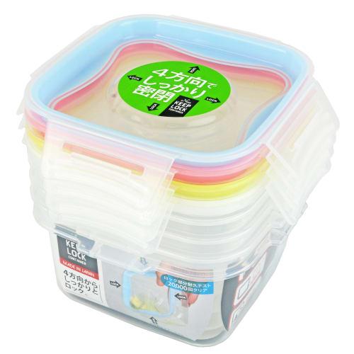 PEARL METAL Easy-to-Wash Storage Containers, Square, Small, Set of 4, Microwave-Safe, New Keep Lock, Made In Japan, HB-1426