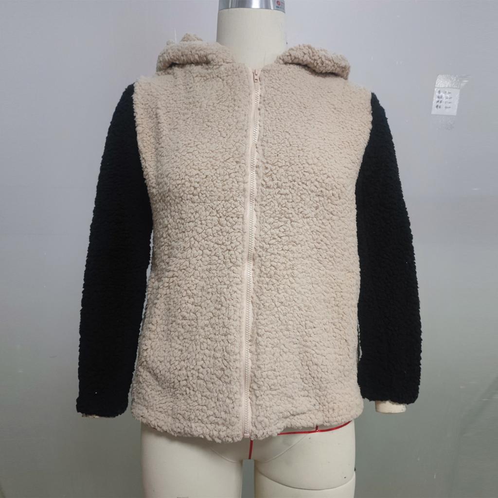 Женская мода плюшевая молния с длинным рукавом шить теплый свитер топы пальто зимнее