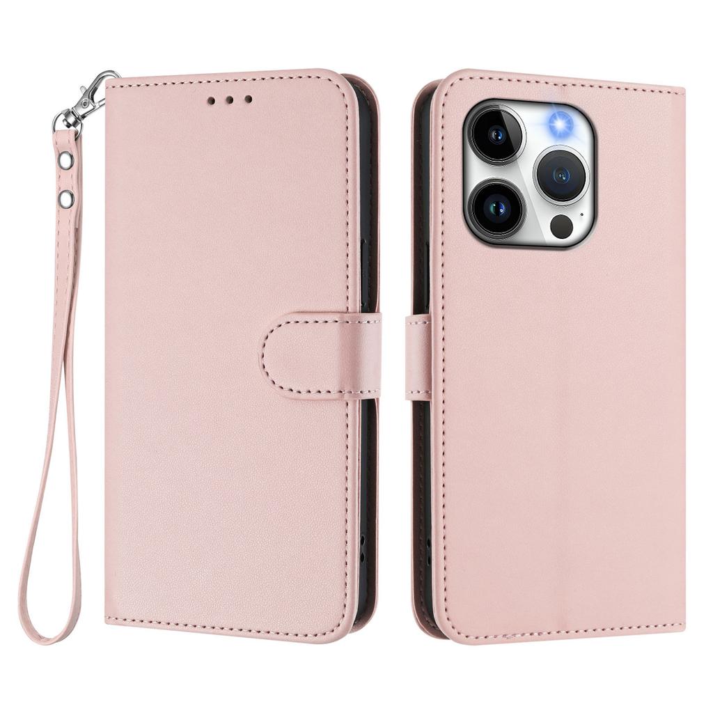 For iPhone 15 Pro Leather Case Wallet Stand Phone Cover with Wrist Strap