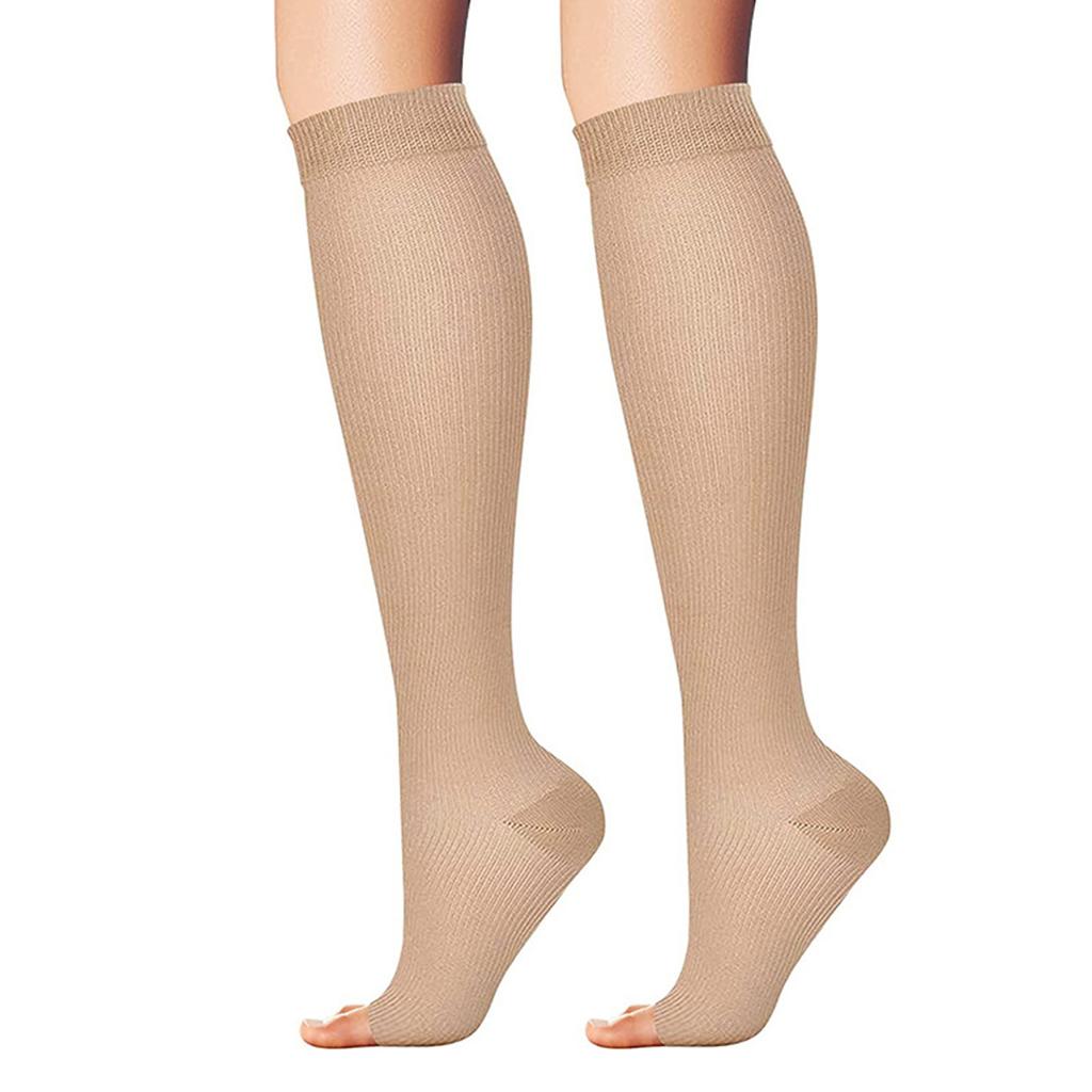 2 пары компрессионных носков до колена шириной 15–20 мм рт. ст. — отлично подходят для поддержки лодыжки и облегчения подошвенного фасциита, чулки с открытым носком для женщин и мужчин