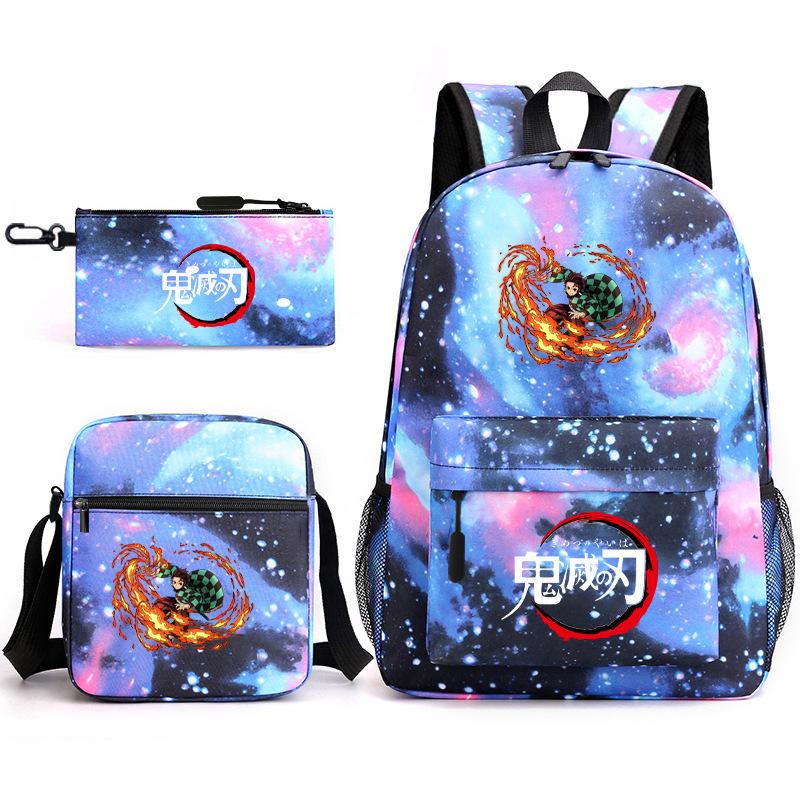 New Schoolbag Animation Three-piece Set Heat Transfer Schoolbag Small Shoulder Pencil Bag Primary and Secondary School Students Backpack