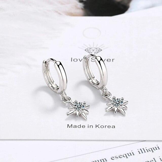 Серьги-кольца из стерлингового серебра 925 пробы с пирсингом, звездой и луной, серьги-кольца для женщин и девочек, вечерние свадебные украшения, новинка A005
