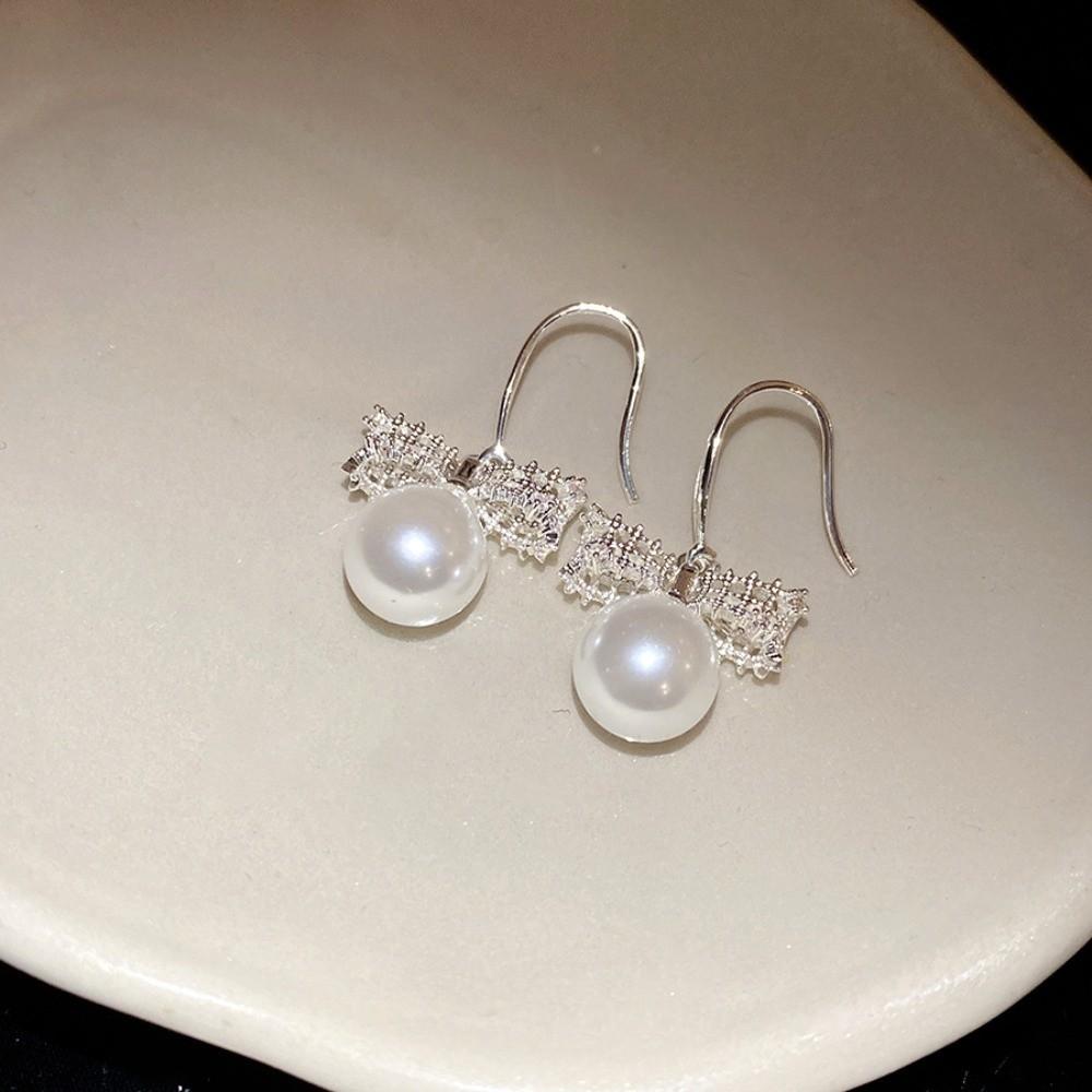 Shell Beads Bow Pearl Long Earrings Wedding Bride Ear Hook Exquisite Drop Earrings Female