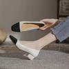 Spring and Summer Medium Heel Light Mouth Ladyshoes French High Heels Color Matching Thick Heel Single Shoes
