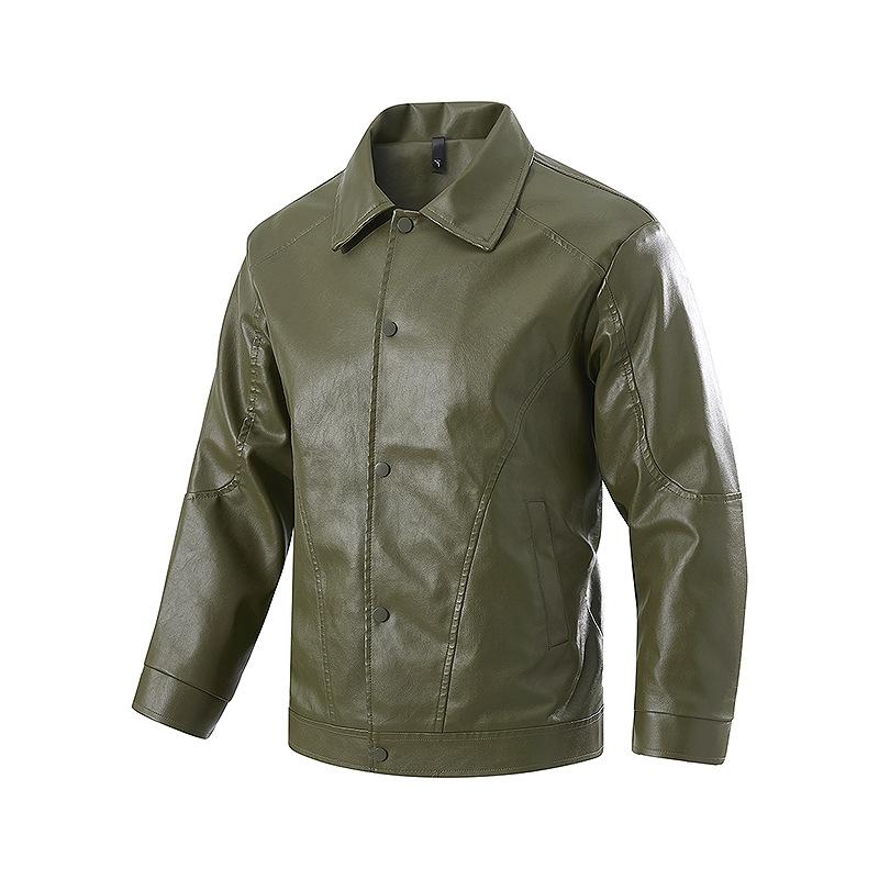 Spring and Autumn letter leather jacket men's jacket, trendy brand locomotive clothing, stand-up collar new leather jacket, trendy brand leather ja