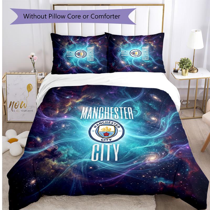 Manchester City Pattern Printed 3PCS Bedding Set Soft Skin-Friendly Washable Duvet Cover & Pillowcases Set All Season Bedroom