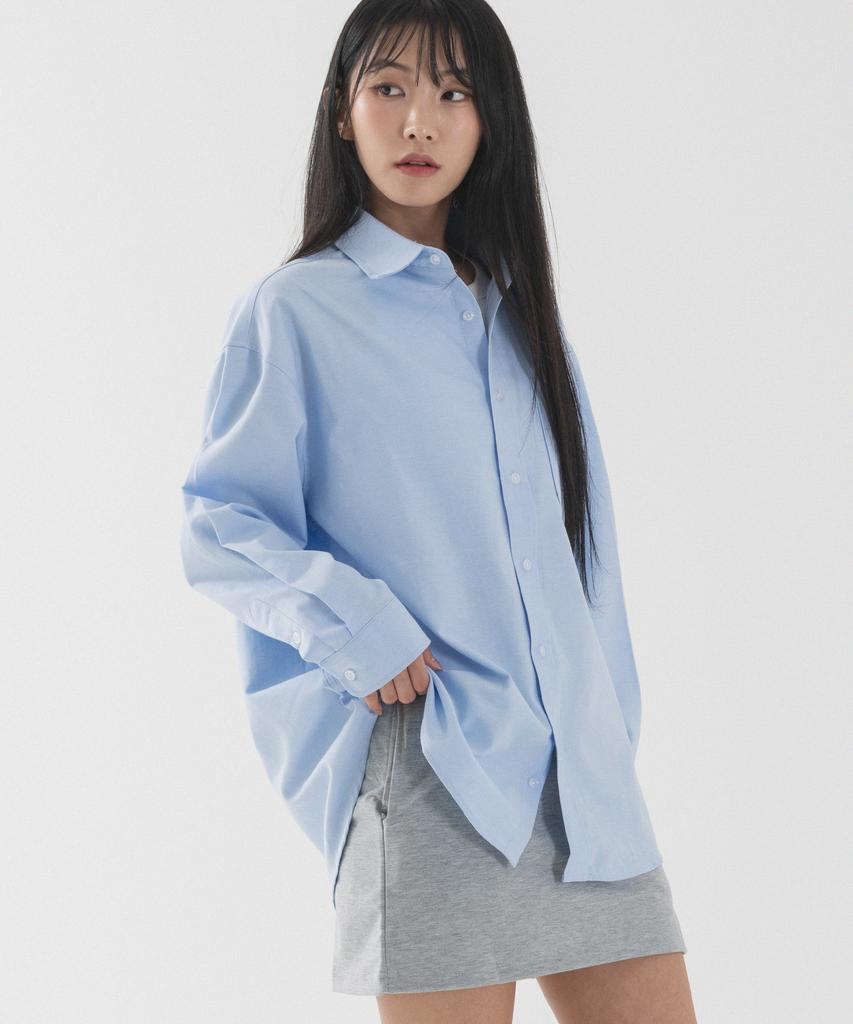 PIANER Solid Oversized Oxford Shirt (Sky Blue)