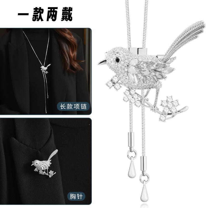 2023 Autumn And Winter Long Necklace, Bird Flower Versatile Sweater Chain, Femininity Personalized Corsage Clothes With