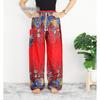 Hippie Chic, Lounge Pants, Flower Print, One Size with Drawstring, Unisex Model. Red.