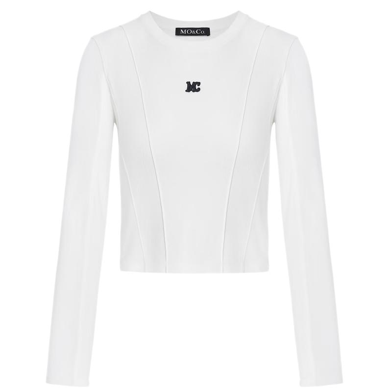 MO&Co. MC Embroidered Line Cut Cropped Long Sleeve T-Shirt